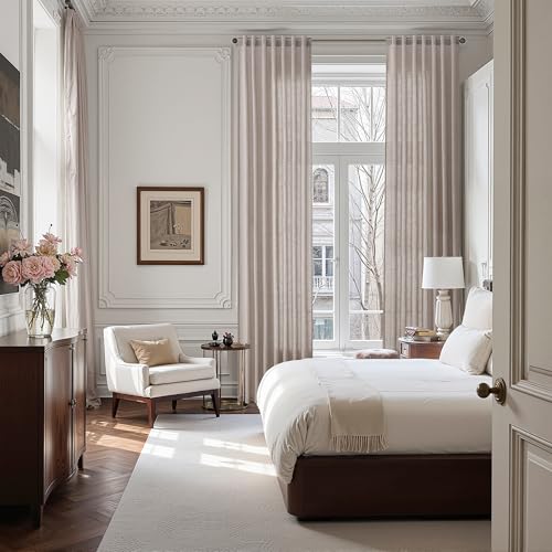 Image of Nanspring Extra Long Linen Curtains 126 Inch for Living Room Brownish Grey