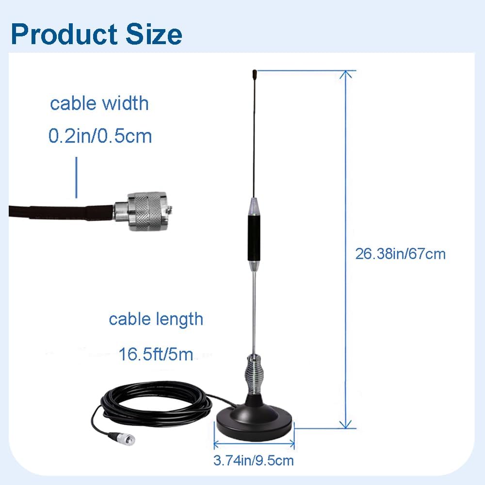 27MHz CB Radio Antenna Full Kit Heavy Duty Magnetic Mount PL259 & BNC Male Connector Car Truck Mobile Base Station Antenna, Compatible with President Midland Cobra Uniden Radio