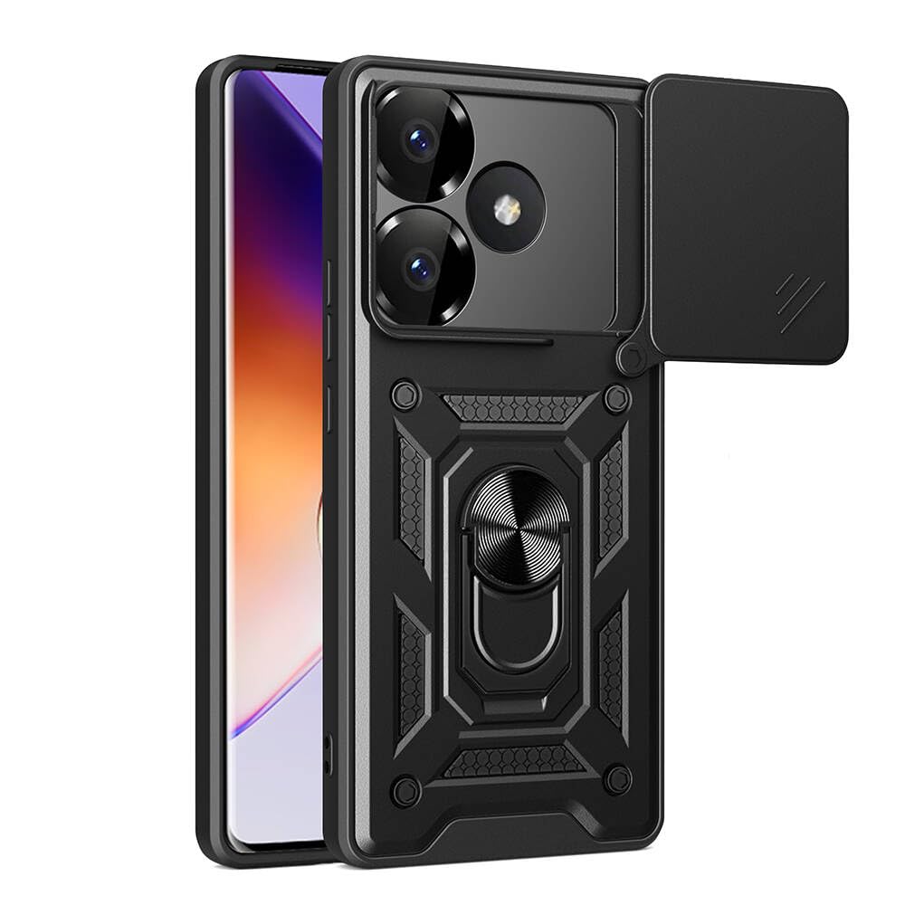 Zore Xiaomi ile uyumlu Poco F6 Kılıf Magnetik Standlı Kamera Korumalı Zore Sürgülü Vega Kapak Siyah