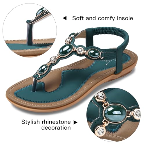 Image of SHIBEVER Dressy Flat Women Sandals: Comfortable Summer Thong Flats Sandal | Arch Support Walking Ankle Strap Dress Rhinestone Bling Womens Sandal - All Day Comfort Casual Beach Boho Women's Shoes