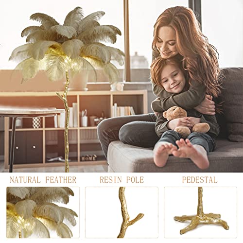 Ostrich Feather Floor Lamp, Feather Standing Lamp With 35 Piece Natural Ostrich Feathers (Contains Light Sources), Have Footswitch Dimmable Floor Lamp, Floor Light For Bedrooms And Living Room H: 67” #TOP3