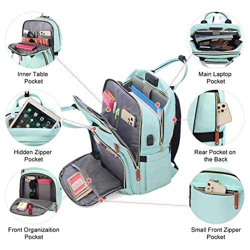 Lovevook Laptop Backpack For Women, Large Capacity Travel Anti-Theft Bag Business Work Computer Backpacks Purse Backpack, Casual Hiking Daypack With Lock, 15.6 Inch, Mint Green #TOP2