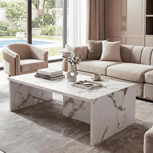 Hyfirm Faux Marble Coffee Tables for Living Room: Rectangular Modern