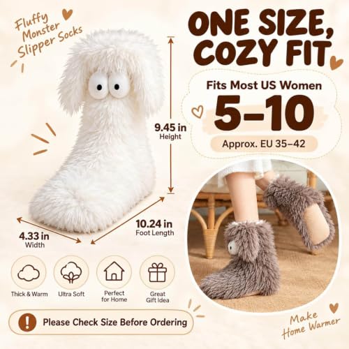Slipper Socks With Grips For Women Warm Soft Comfortable Brown One Size - image 6