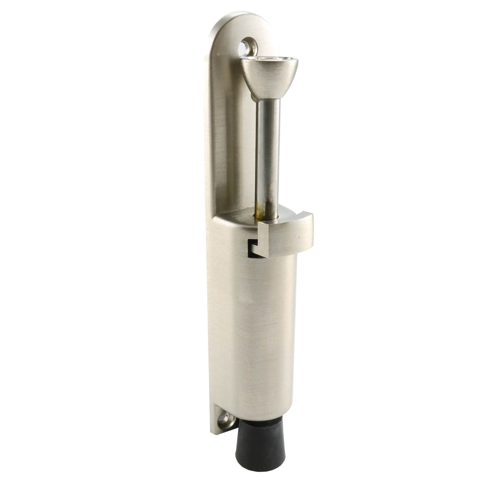 Latham's Hardware Kick Down Door Stopper - Spring Loaded And Adjustable - Stainless Steel - Satin Brushed Finish