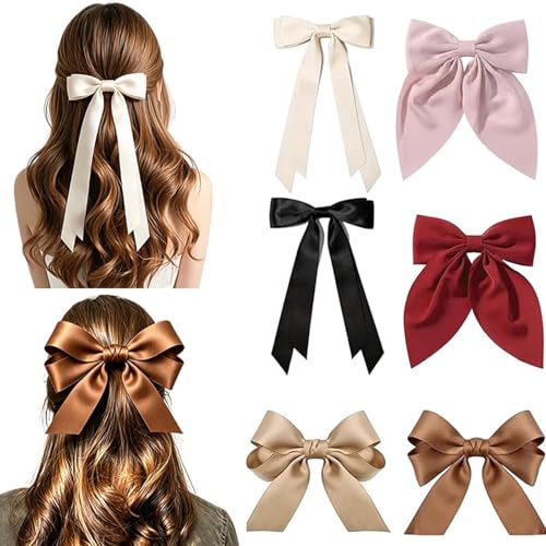 6 PCS Bow Hair Clip Hair Bows for Women and Girls Girls Hair Bows Set with Ballet Double-Sided Satin Vintage Styles for Daily Styling and Special Events