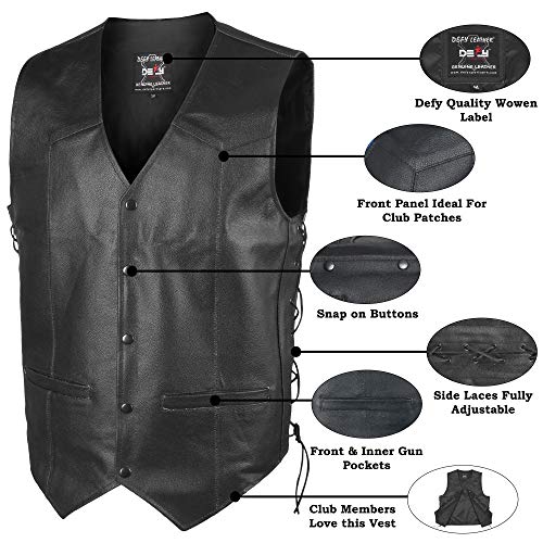 Defy Challenge Your Fear Leather Motorbike Vest Club Style Motorcycle Biker Vest Side Laces Concealed Gun Pockets (Xl, Black) #TOP6