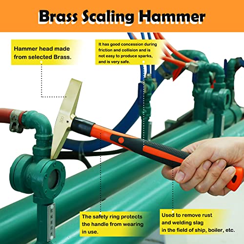 Wedo Brass Welding Hammer With Fiberglass Handle,Scaling Hammer,Chipping Hammer,300G, Length 280Mm(11") #TOP4