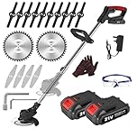 21V Cordless Strimmer, Telescopic Lightweight Grass Trimmer with 6xMetal Blades & 10xPlastic Blades, 2 x 2000mAh Battery, Electric Garden Strimmer Grass Cutter for Lawn Edger Pruning Weed