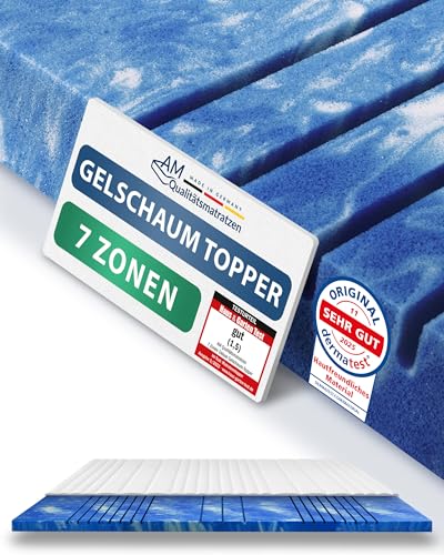 AM Qualitätsmatratzen 7 Zonen Deluxe Gel Topper 180x200cm RG50 - Made in Germany - Atmungsaktiver Gelschaum Topper 180x200-8cm - Kühlende Matratzenauflage mit Lyocell Bezug und Anti-Rutsch Funktion