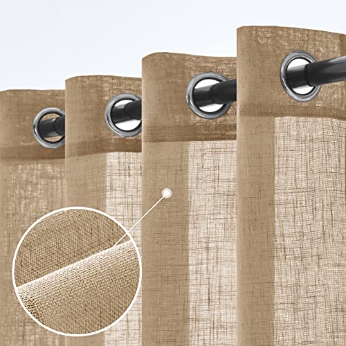 Woaboy 2 pièces Rideaux en Lin Translucides Rideaux à Oeillets Décoratifs Modernes pour Salon Fenêtre et la Chambre à Coucher 140x260 cm Beige Cover