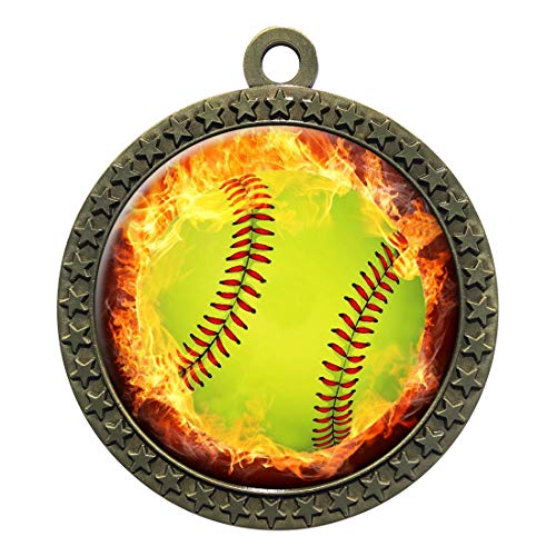 Express Medals Flame Softball Gold Medal Trophy Award with Neck Ribbon STDD212-EMFCL805 10PK