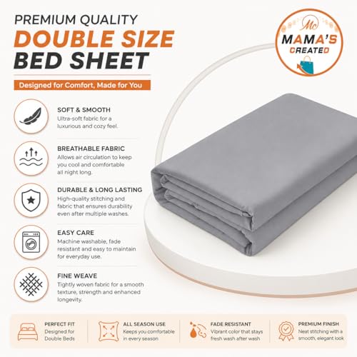 Image of Double Size Bed Sheet - 600 Thread Count Single Flat Sheet Only - Long Staple Egyptian Cotton Top Sheet Wrinkle & Fade Resistant - Silver