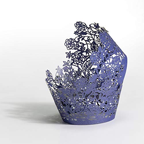 image for YOZATIA 60pcs Navy Blue Rose Lace Cupcake Wrappers Holders, Laser Cut 