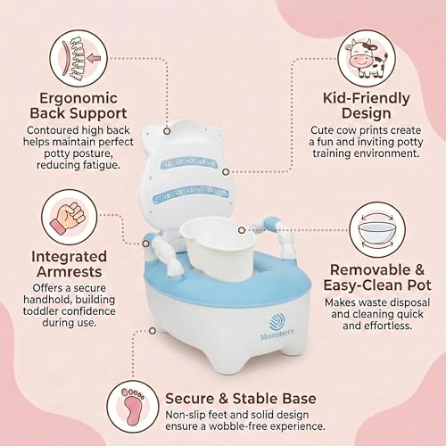 Image of Mommers Baby Potty Training Chair with Removable Potty Bowl & Backrest - Comfortable Toddler Potty Chair with Removable Bowl Easy-to-Clean Tray for Boys and Girls