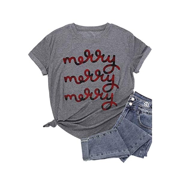 Christmas-T-Shirt-Womens-Merry-and-Bright-Letter-Printed-Short-Sleeve-Tops-Holiday-Shirt-Christmas-Tree-Tee-Shirts Christmas T Shirt Womens Merry and Bright Letter Printed Short Sleeve Tops Holiday Shirt Christmas Tree Tee Shirts (Gray2, Large)