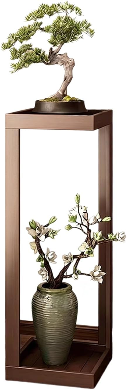 KYOFIS Wooden Plant Stand Indoor, 2-Tier Modern Corner Shelf Unit, Vertical Flower Display Rack with Open Frame, Stable Brown Wood Stand(50cm)