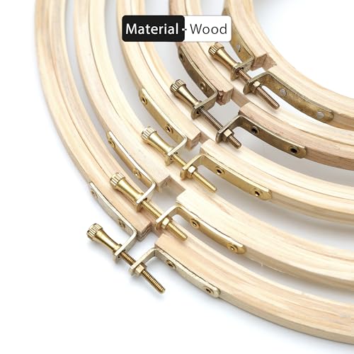 Image of Embroiderymaterial Round Wooden Embroidery Hoop Frame with with Brass Metal Screw Combo of 5 Sizes (4Inch, 6Inch, 8Inch, 10Inch, 12Inch)