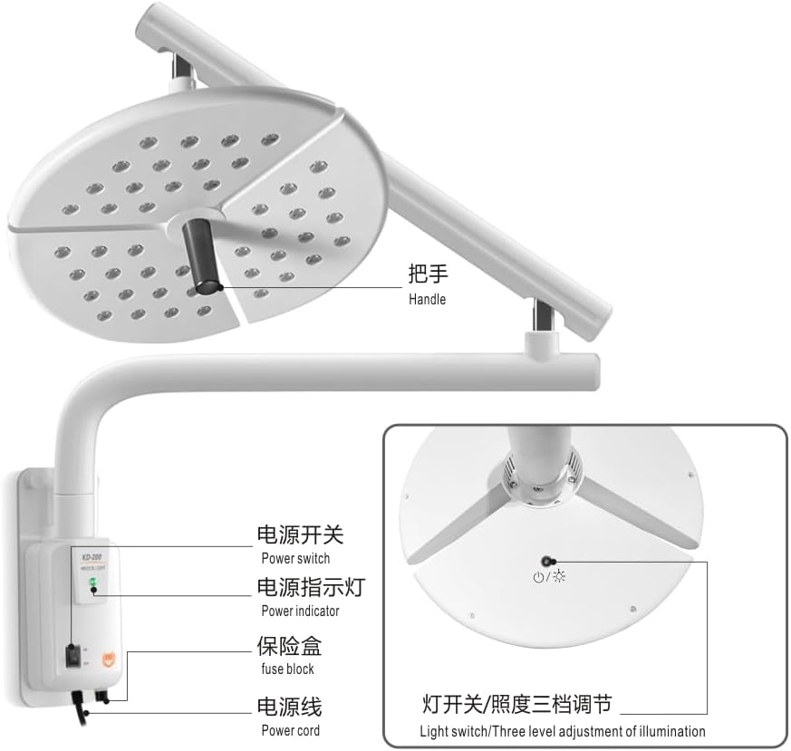 Professional 80W Wall-Mounted LED Shadowless Examination Light with 45-Hole Diffuser & 3 Brightness Modes (White)
