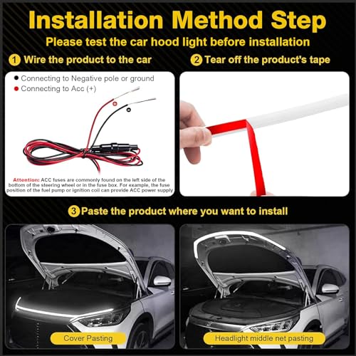 2 PCS Universal Auto Tagfahrlicht 180cm Flexible Waterproof Auto Streifen Licht 10-16V Dynamic Scan Start Up Hoodbeam Kit Scan Starting Car Hood Light Strip Auto Motorhaube Lichtstreifen (2 PCS Weiß)