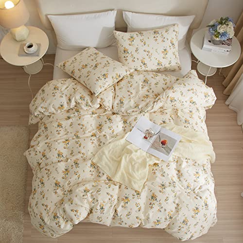 Image of VM VOUGEMARKET Twin XL Duvet Cover Set,Cottagecore Yellow Flowers Duvet Cover with 2 Pillowcases,100% Cotton Bedding Set,Chic Garden Floral Comforter Cover for Girls 68x90 Inch