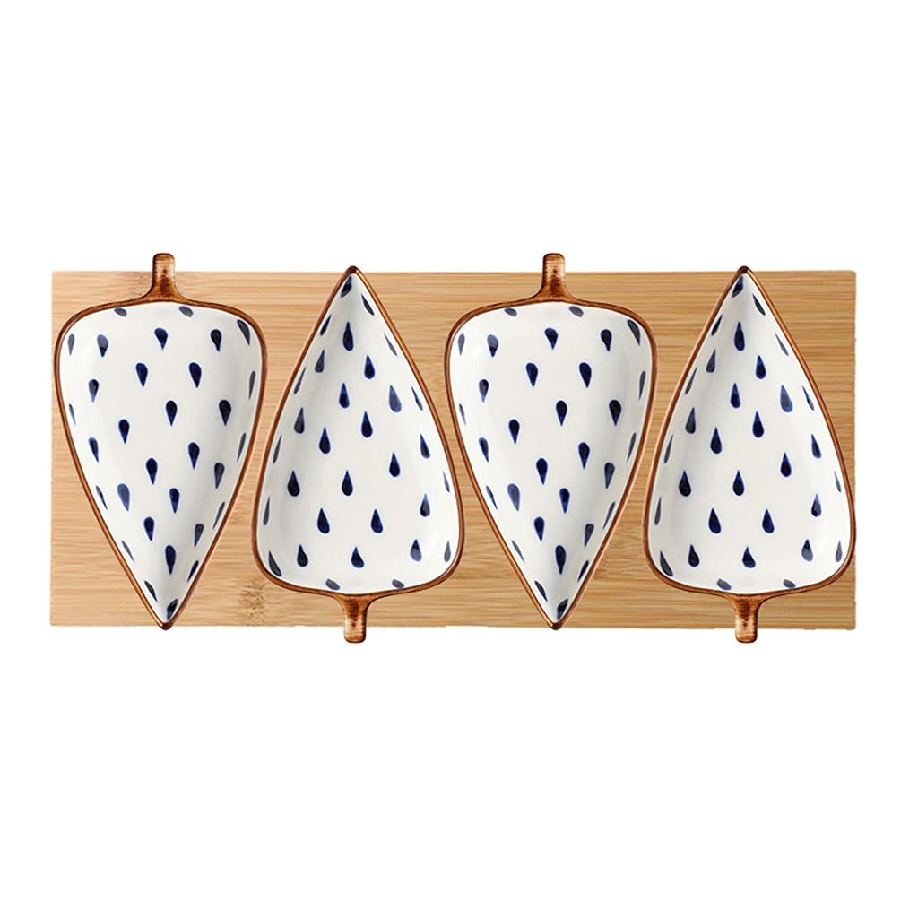 HEXEH Salatteller Japanische Art-Blattform-Keramik-Sauce-Gerichte 3,35-Zoll-Gewürze Teller-Tauchplatten Soja-Sauce-Essig-Appetizer-Gerichte oder Gewürz (mit Tablett) Plastikteller (Color : D)