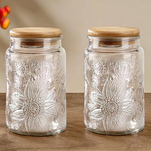 Vintage Glass Jar with Lid, 24oz storage Canisters, 2Pack Airtight Jars
