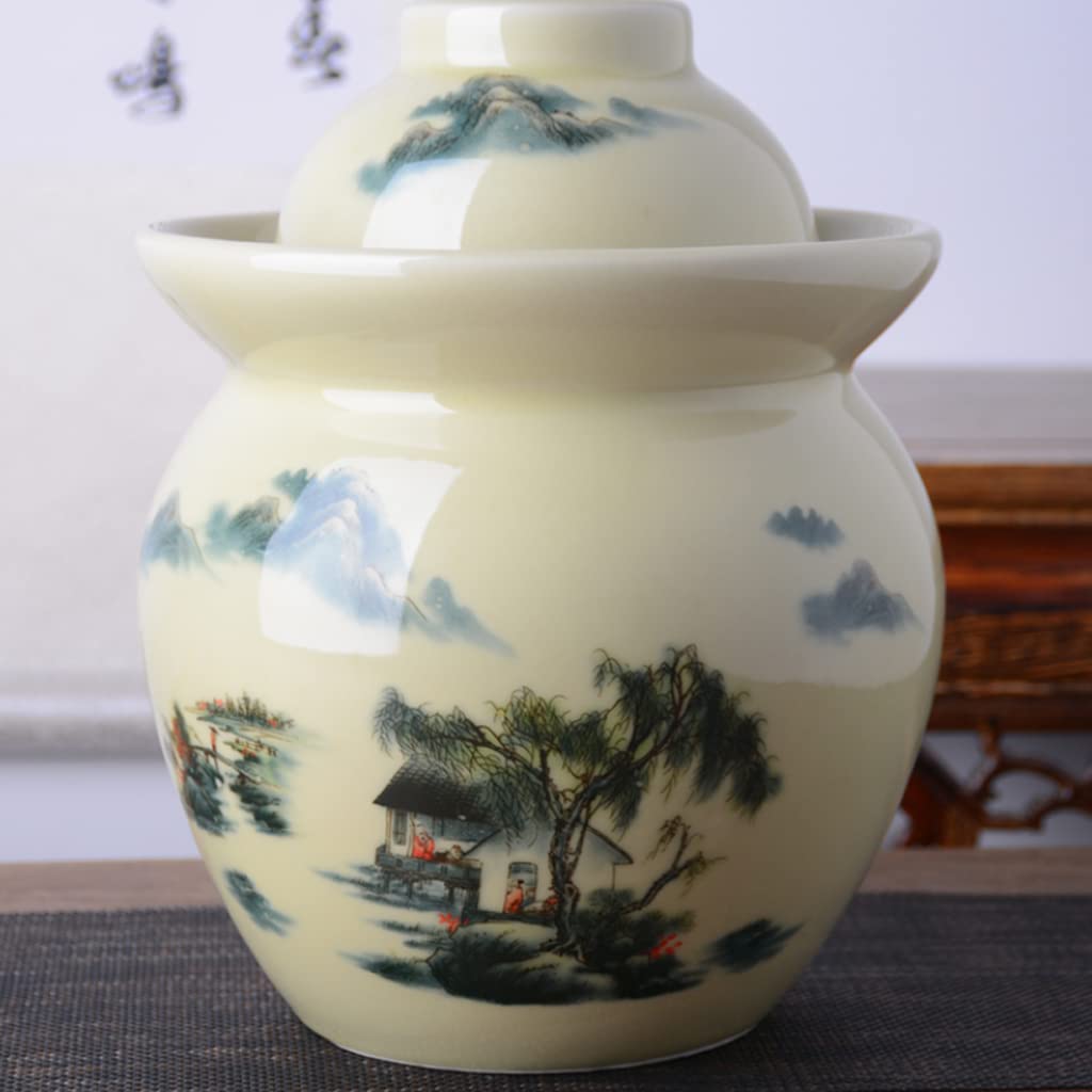 Tradycyjny chiński ceramiczny garnek do fermentacji, słoik do kiszenia z pokrywką z uszczelką wodną, duży pogrubiony ceramiczny słoik do kiszenia, pojemniki do przechowywania kimchi 0,75 kg (1,5
