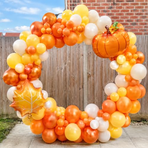 Image of Fall Balloons 12Inch Burnt Orange Mustard Yellow Beige Thanksgiving Balloon | Maple Leaf Pumpkin Foil Balloon, Double Stuffed Latex, Harvest Festival Theme, Friendsgiving, Autumn Turkey Party Decorations