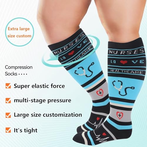 Image of 6 Pairs Plus Size Compression Socks for Women Men 20-30 mmHg, Wide Calf Stockings Best Support for Circulation Running