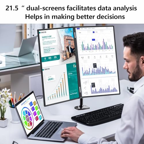 Image of 21.5 inch 120Hz Dual Portable Monitor 120% sRGB 1080P HDR Extender Folding Stacked Display for Windows Work Gaming Office Triple Screens W /Stand & VESA for Laptop PC（No Driver (215)