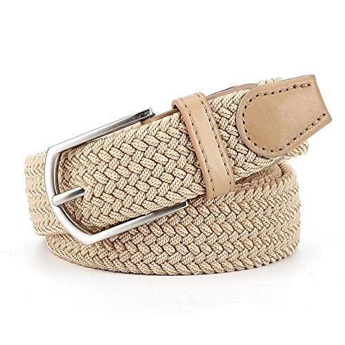 Veteran Stretchable braided cotton belt for women,Men, ladies belt,Black,and Beige, color Combo of 2 pcs(Stretch Belt-021) 3
