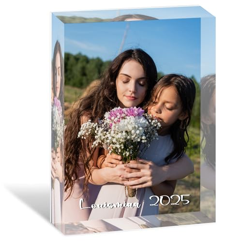 LOUISMIAA Crystal Custom Photo Gift, Customized UV Photo Print Block Square,Unique Personalized Gifts for Mom, Women, Man, Gift With Your Own Photo, 6x8