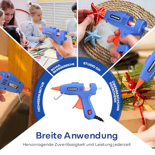 Foto von Feuerfest Heißklebepistole mit 30 Heißklebesticks 7mm Klebesticks, Klebepistole Heissklebepistole für DIY Kleine Handwerk schnelle Reparaturen in Haus & Büro - MAXDONE 20W Klebepistolen Blau