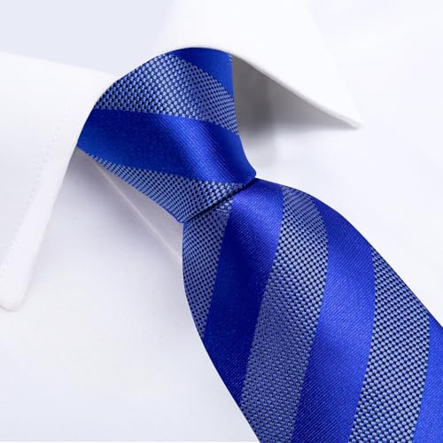 Image of DiBanGu Mens Tie Silk Plaid Striped Necktie and Pocket Square Cufflinks Tie Clip Set with Gift Box Formal Wedding Party