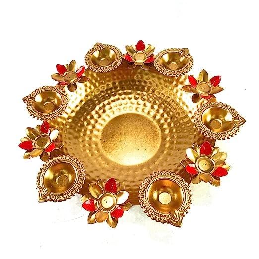 Aina Impex Metal Urli Bowl for Floating Flowers and Tea-Light Candles Home, Office, Table Decor/Wedding Traditional Urli Bowl, 500 ML, Gold