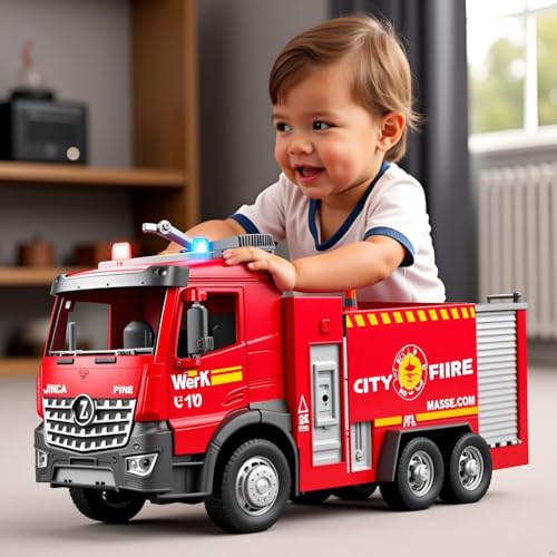 Image of Friction Powered Fire Truck Toy for Kids - 1:16 City Rescue Vehicle with Lights, Sounds & Real Water Spray | Diecast Fire Engine Toy for Boys & Girls Age 3+(Fire Water Spray)
