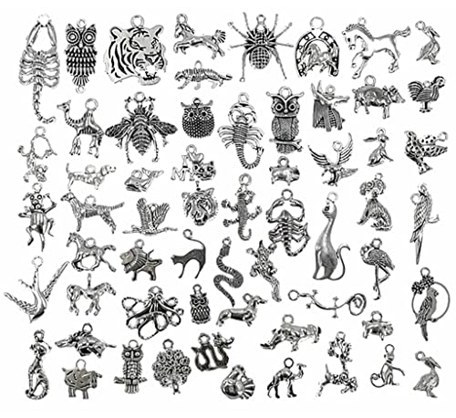Kinteshun Zoo Animals Charms,Alloy Multistyle Creatures Insects Birds Charm Pendant For Diy Jewelry Making Accessaries(55Pcs,Antique Silver Tone) #TOP11