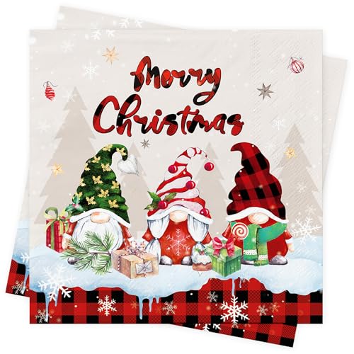 AFYHH 80Pcs Christmas Napkins Table Decorations Christmas Paper Napkins Xmas Serviettes Xmas Disposable Tissue Napkin Merry Christma Party Tablewear Accessories Decor