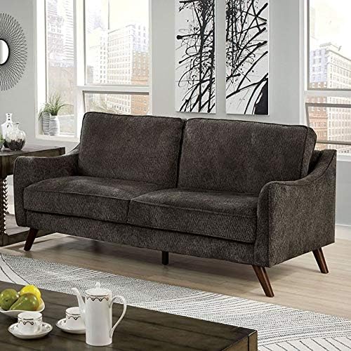 Naha 3 Pieces Mid-Century Modern Sofa Set in Dark Gray Chenille
