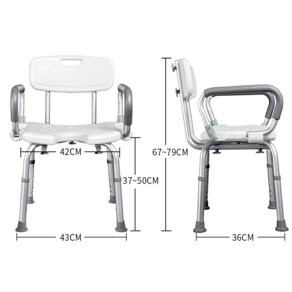Taburete de baño Silla de Ducha con apoyabrazos y Respaldo Acolchados, Silla elevadora de bañera Blanca con Brazos, para discapacitados, Personas Mayores y Ancianos Antideslizante