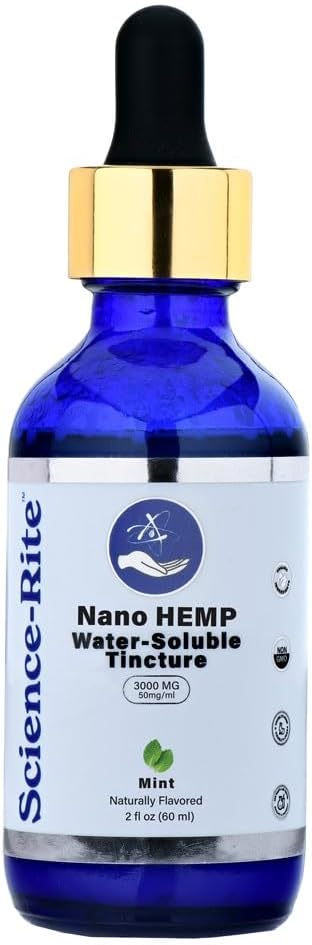 Nano Water-Soluble Hemp - Ultra-Fast-Acting Drops for Maximum Results - Scientific-Grade, 3X Faster, 9X Absorption, Cold Extracted - Mint Flavor. (3000mg)
