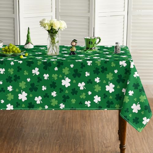 Horaldaily St. Patrick's Day Tablecloth 60×84 Inch Rectangular, Spring Shamrock Green Leaves Washable Seasonal Table Cover for Party Picnic Dinner Decor