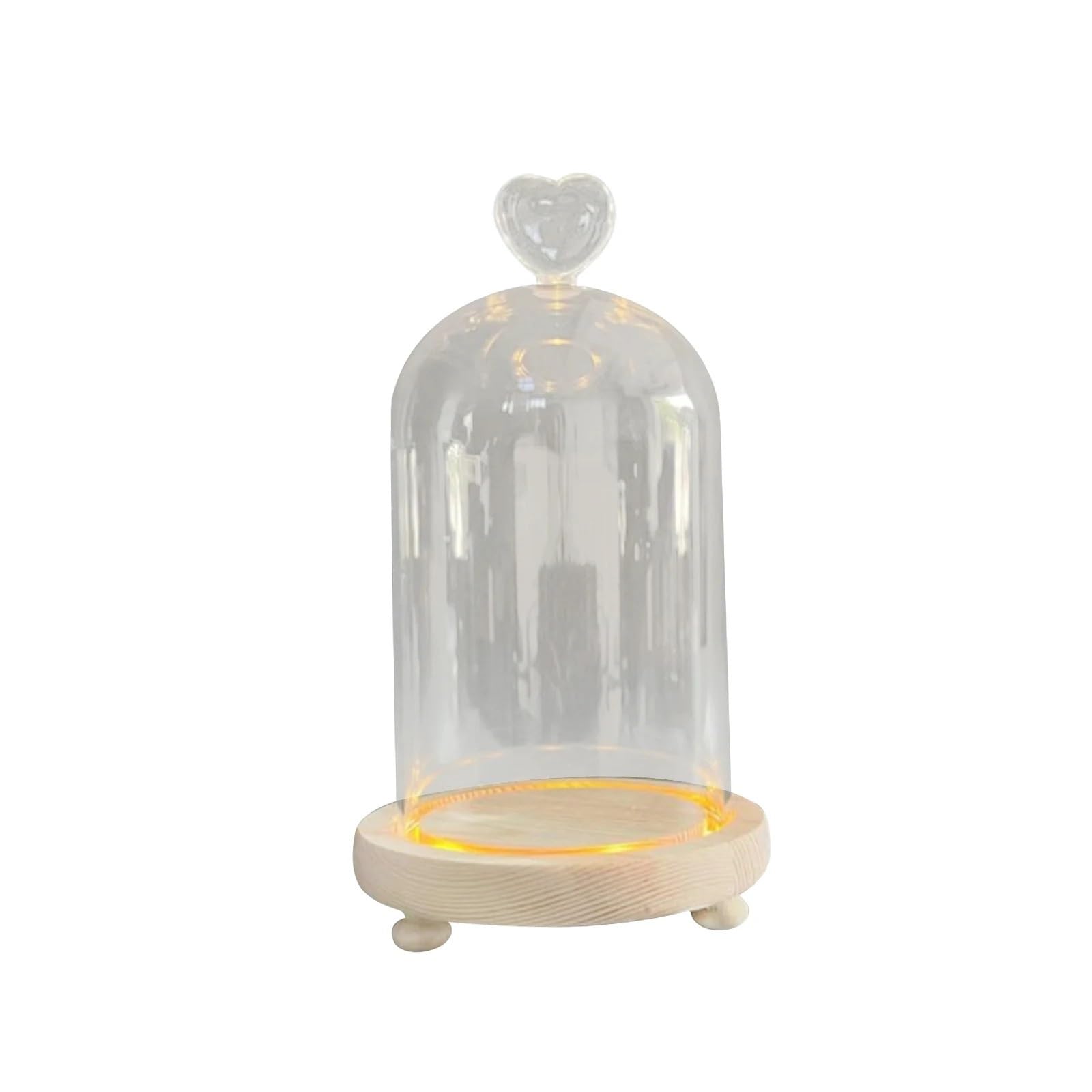 ZYAYNG 2PCS Clear Glass Cloche Dome Wooden Base Terrarium Eternal Flowers Domes Showcase Transparent Heart For Display(10x19cm)