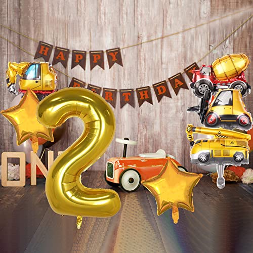 7 Pcs Construction Balloons,Construction Engineering Vehicle Birthday Number Mylar Foil Balloon Construction Birthday Party Supplies,Kids 2Nd Birthday Party Gift Decorations(2Nd) #TOP3