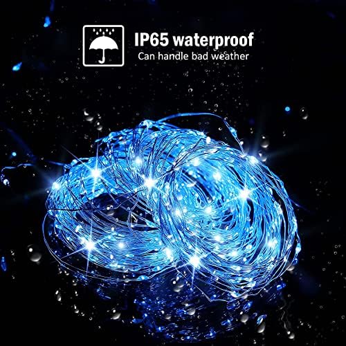 Solar String Lights Outdoor, 2 Pack 120LED Solar Garden Lights Waterproof, 14M/46Ft 8 Modes Indoor/Outdoor Fairy Lights Copper Wire Decorative Lighting for Patio, Yard, Party, Wedding (Blue)