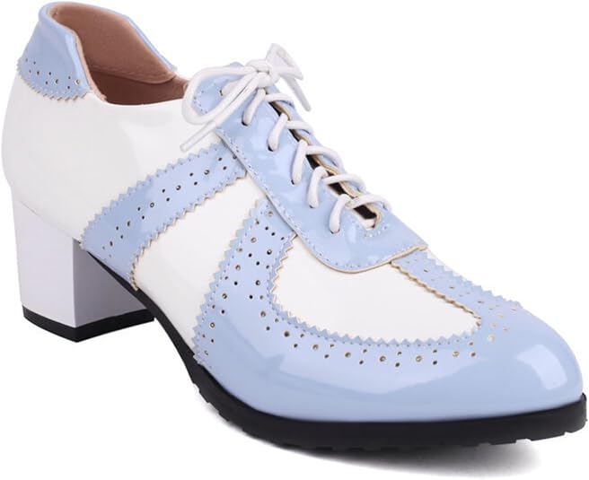 Damen Oxford Pumps Mit Plateau - Lackleder, Brogue-Design, 5cm Absatz, Schwarz-Weiß