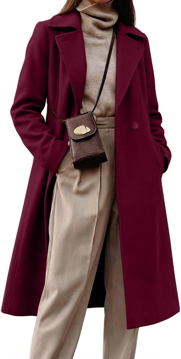 IDEALSANXUN Long Wool Coats for Women Double Breasted Vintage Fall Winter Pea Coat Jackets