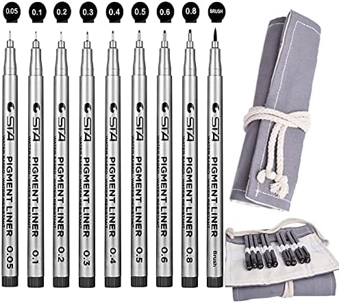Cdycam Fineliner Pens, Set of 9 Black Fineliner Ink Pen Micro Liner Waterproof Drawing Pens for Technical Drawing Sketching Artist Illustration Office Documents (Grey)