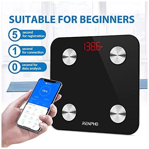 RENPHO Smart Bathroom Scale, Bluetooth Body Fat Monitor Weight Scale, Digital BMI Key Composition Analyzer for Weight, Fat, Muscle Mass, 396lbs - Image 4